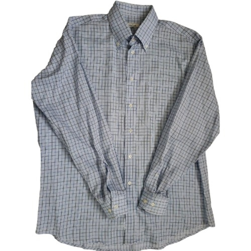 Faconnable Blue Plaid Long Sleeve Button Down‎ Men's Large Dress Shirt 16.5 R